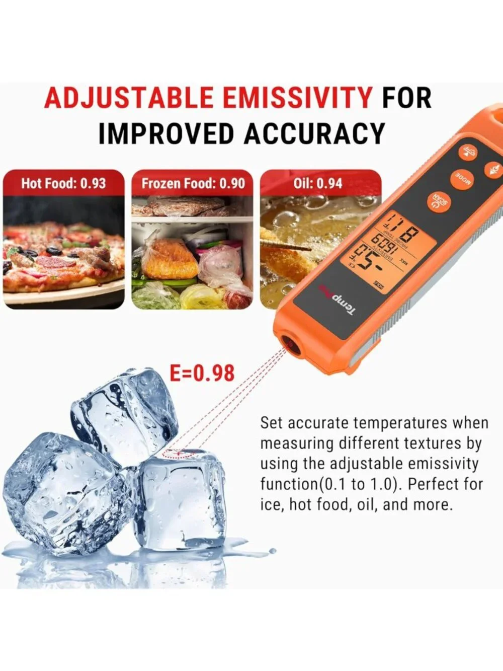 2-in-1 Instant Read Cooking Thermometer - Infrared & Meat Probe, Non-Contact